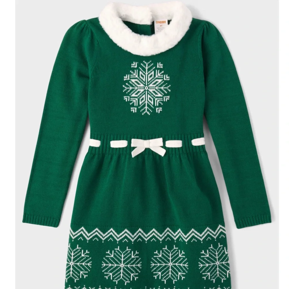 Gymboree Green‎ and White Snowflake Dress